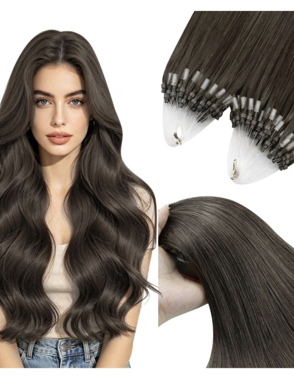 Premium Brown Micro Loop Hair Extensions - Natural Dark Brown